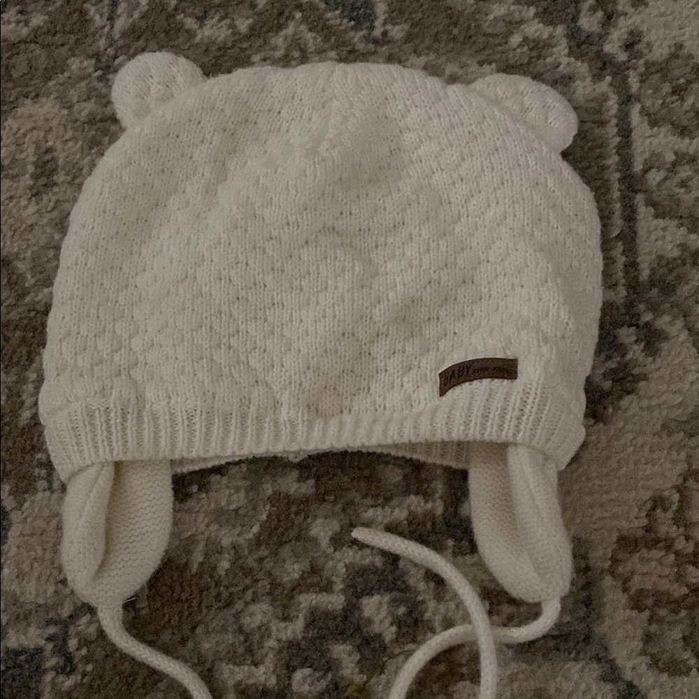 Cozy White Knit Baby Hat with Ear Flaps